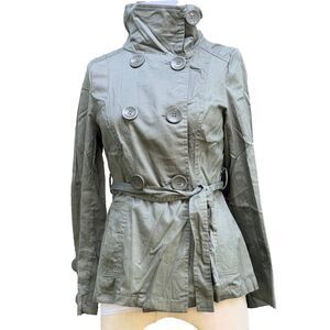 Last Kiss Olive Green Double Breasted Trench Coat  100% Cotton Sz M